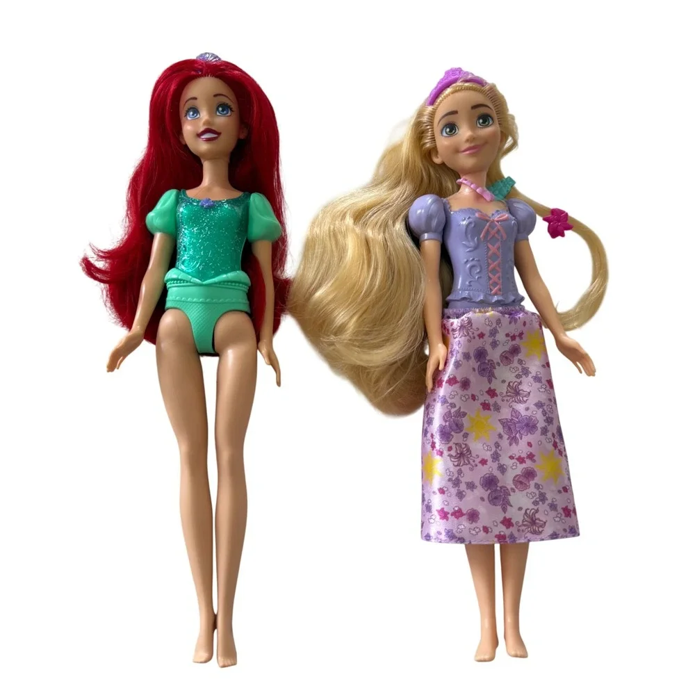 Disney Princess Dolls Kids 11.5in Ariel Rapunzel Red Blonde Long Hair Set